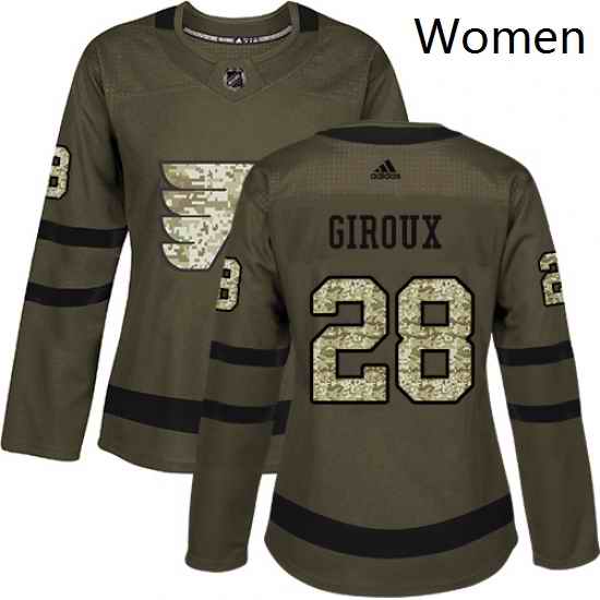 Womens Adidas Philadelphia Flyers 28 Claude Giroux Authentic Green Salute to Service NHL Jersey